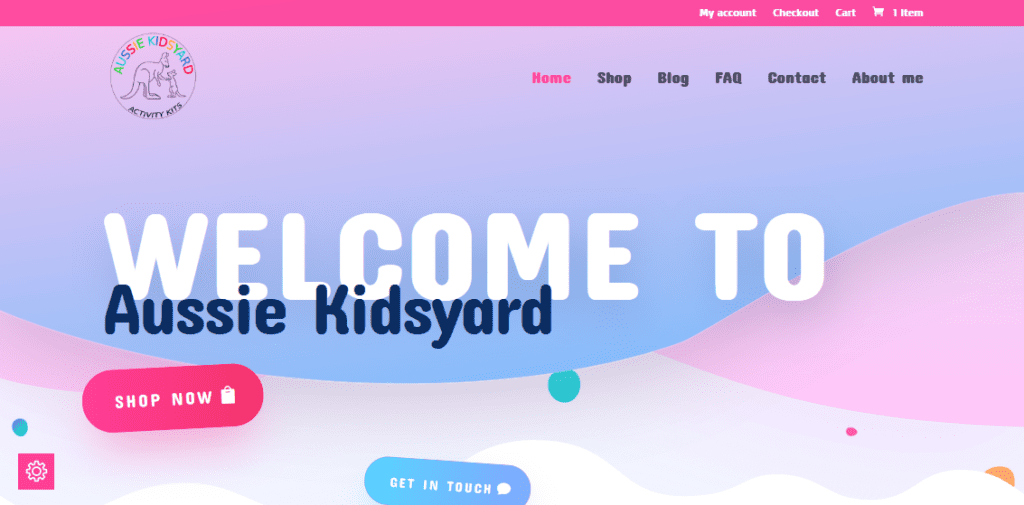Screenshot of the Aussie Kidsyard webshop homepage