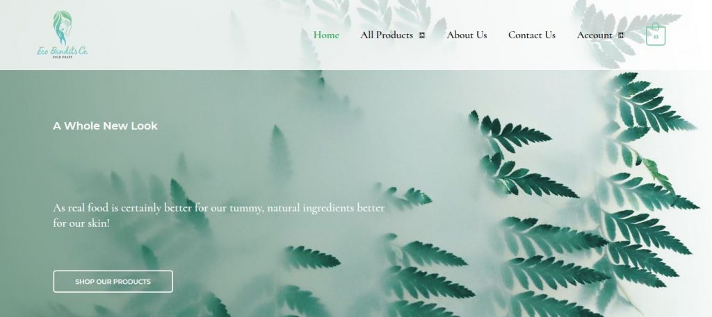 Screenshot of the Eco Bandits webshop homepage